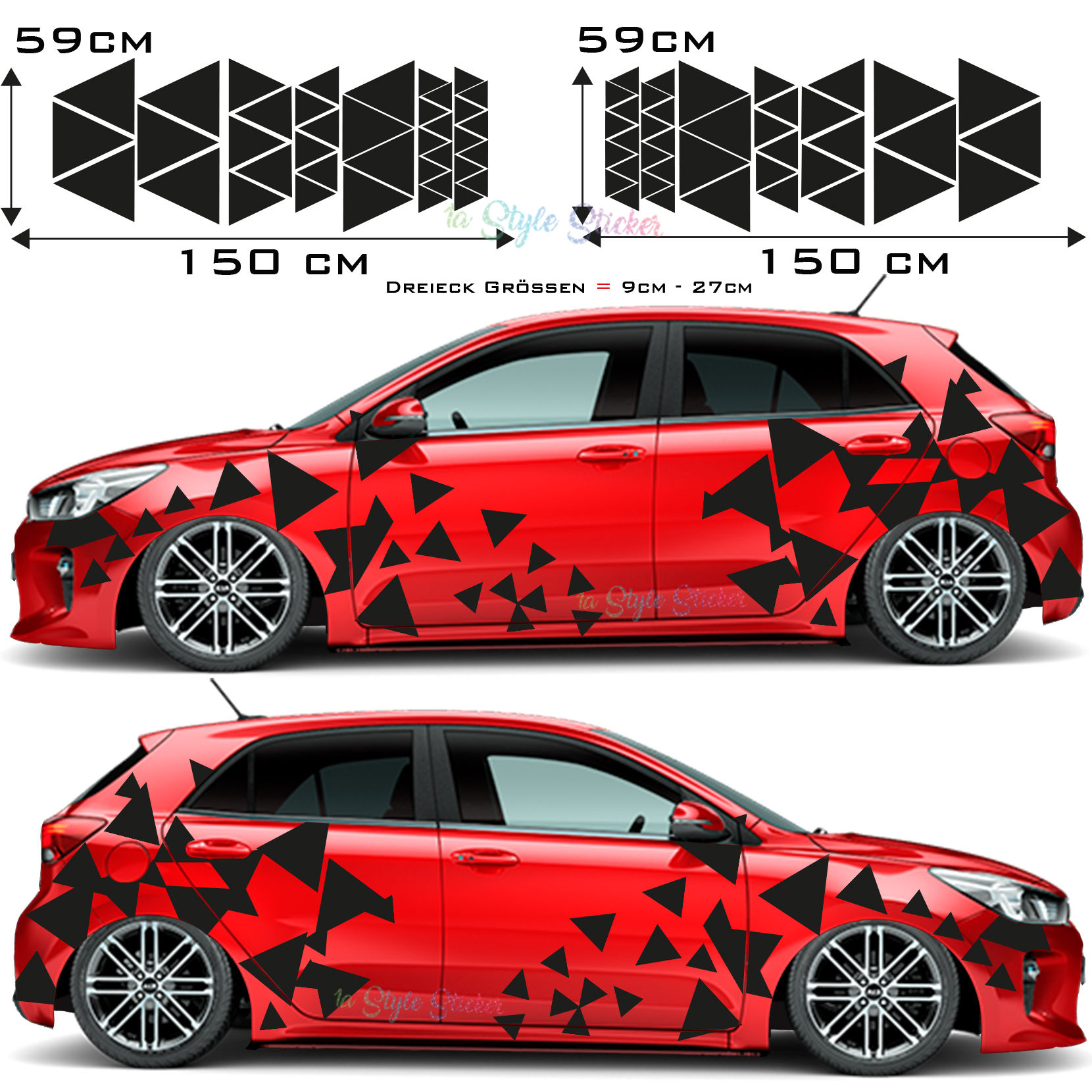 Auto Seitenaufkleber Dekor Dreiecke Set Gesamtansicht