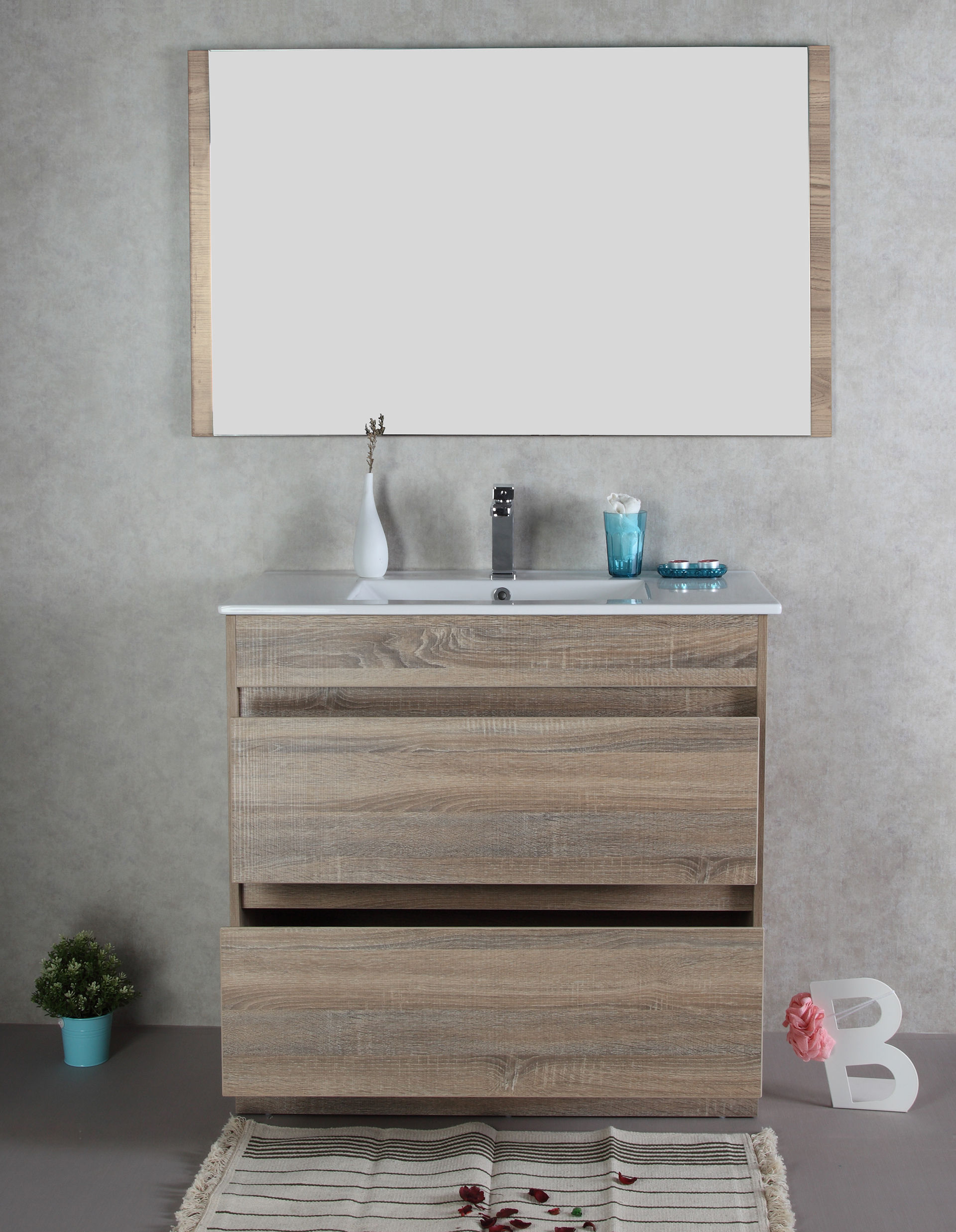 Leo 900mm Timber Grain Vanity