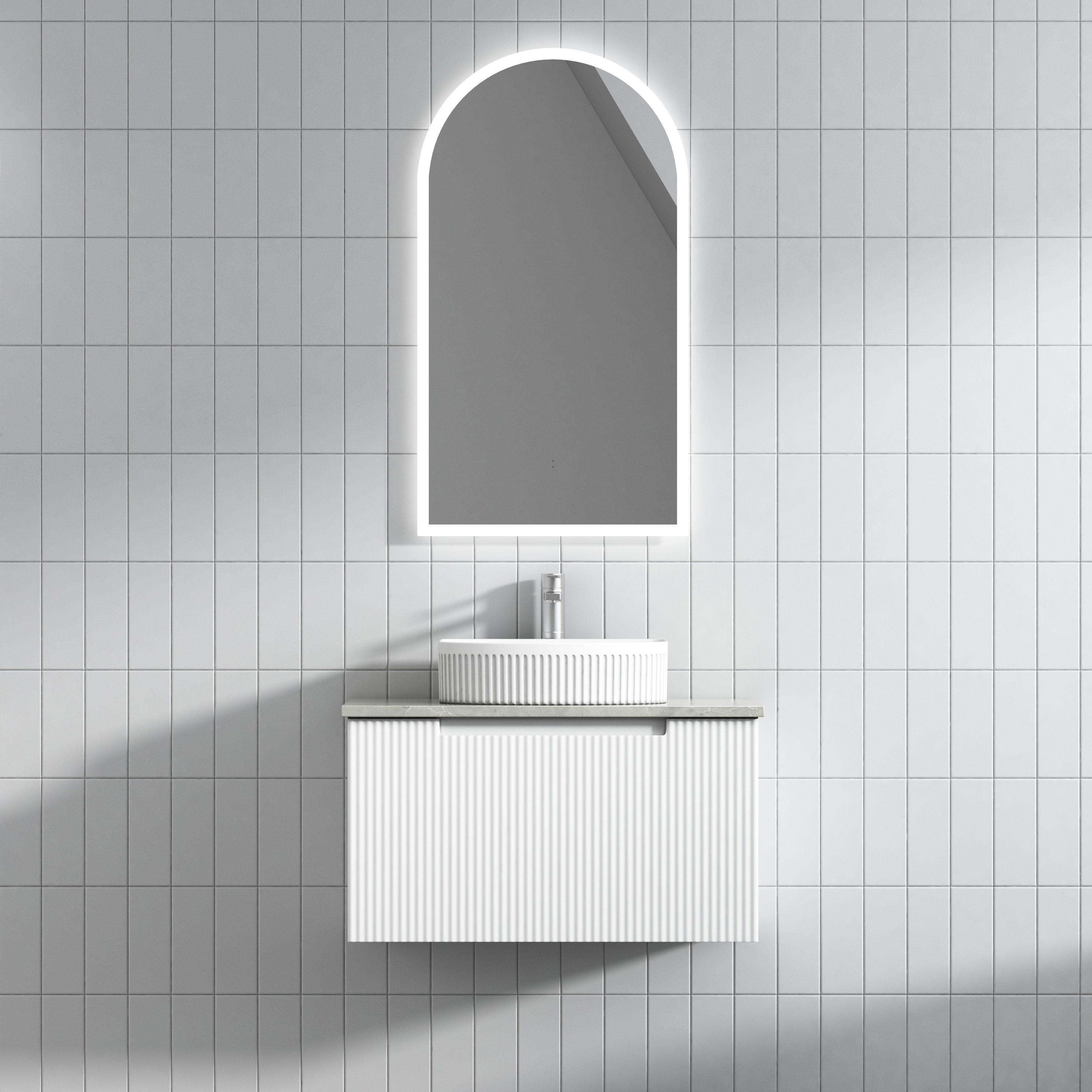 Perla Groove Matte White 750mm Wall Hung Vanity