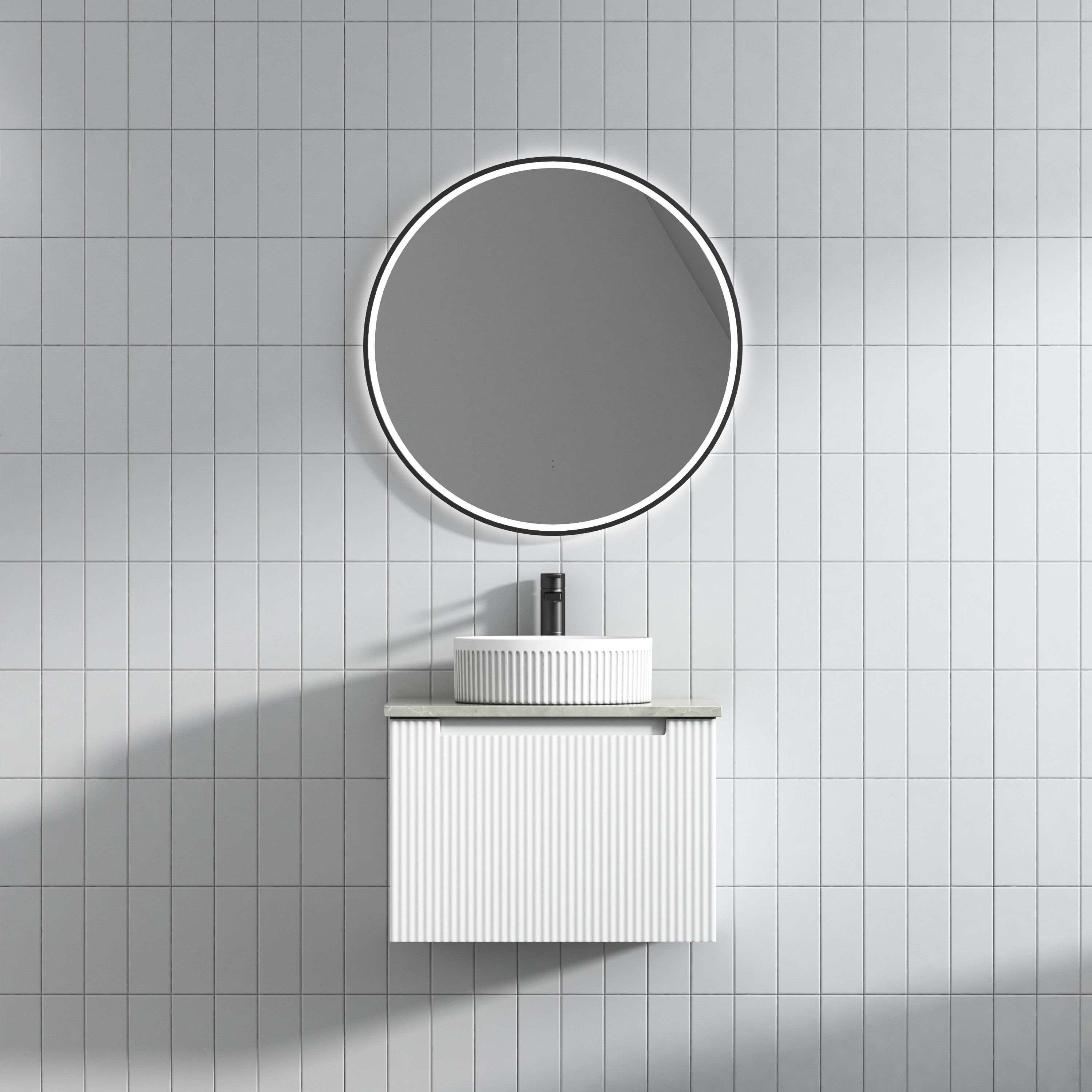Perla Groove Matte White 600mm Wall Hung Vanity