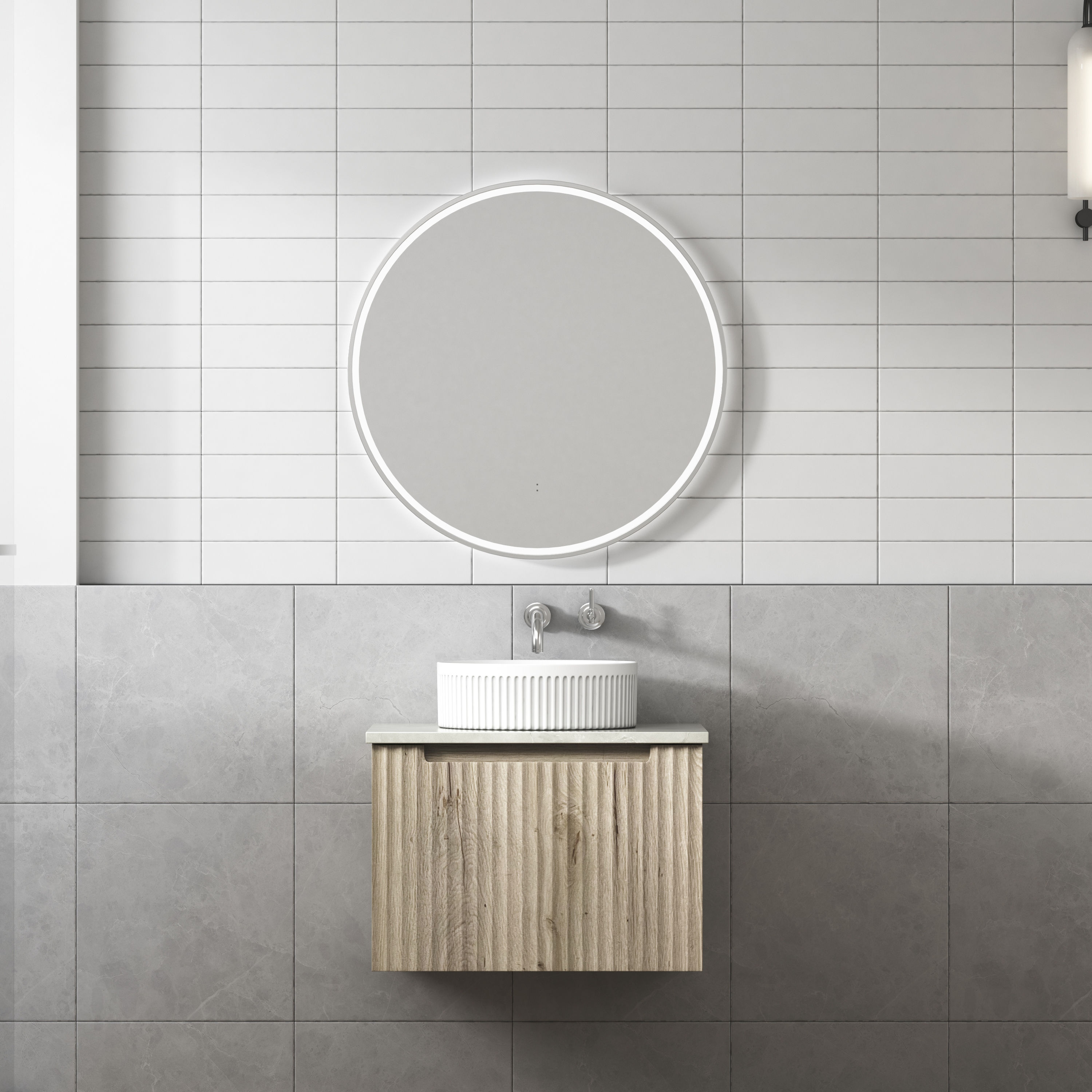 Calder Fluted Timber Grain 600mm Wall Hung Vanity