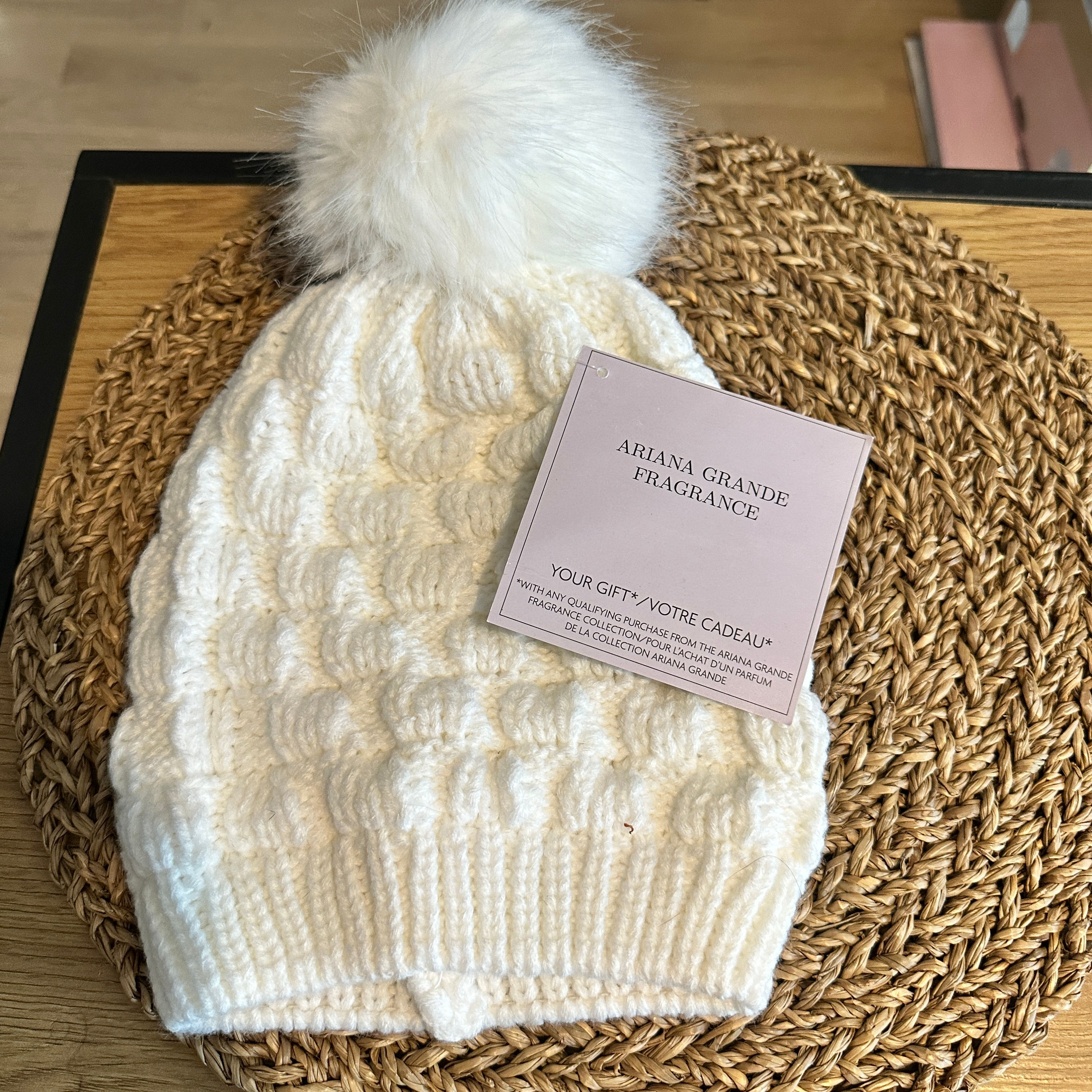 Ari White Pom Pom Hat Beanie 