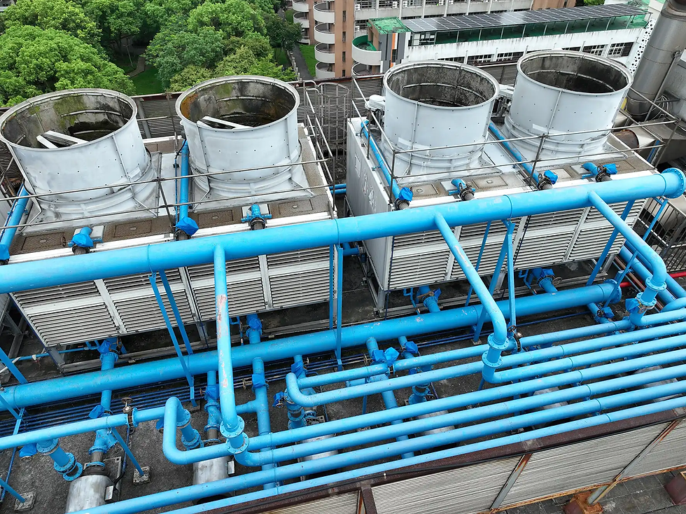 Traditional data center cooling towers (high water usage) - Credit: brookings.edu