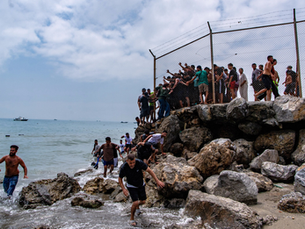 Border crossing at ocean in Spain