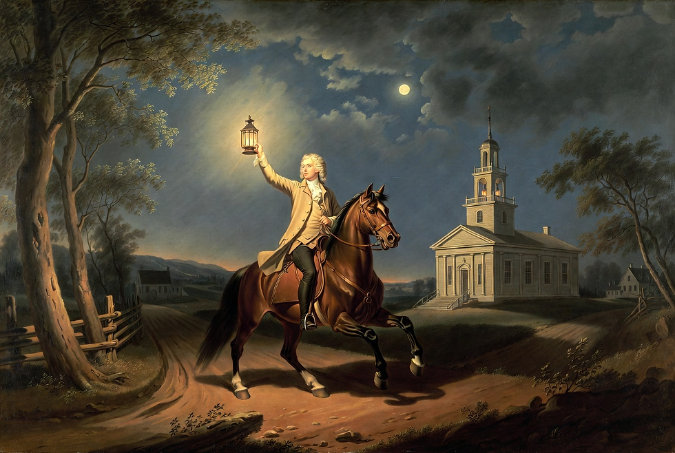 "One if by land and two if by sea..." Paul Revere sets off on his famous ride