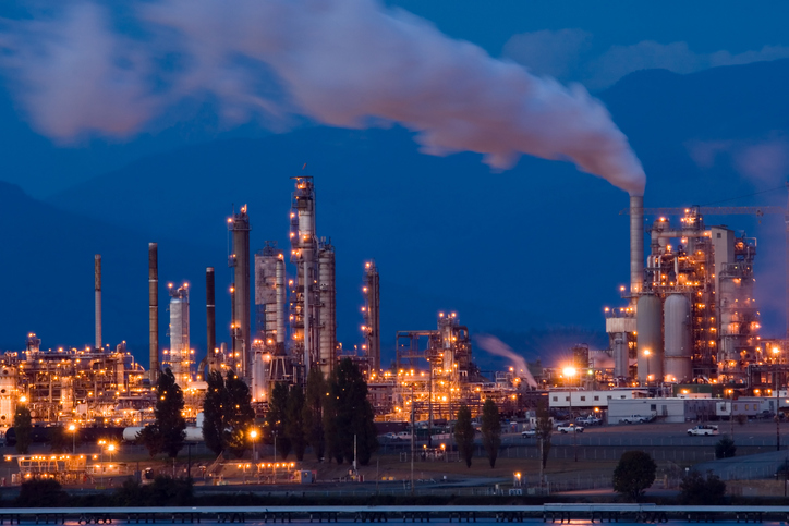 A U.S. refinery complex. American plants are running hard; the constraint is conversion capacity and missing foreign product, not idle stills. Used for commentary. Credit zehllaw.com