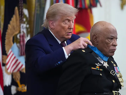 President Trump presenting the Congressional Medal of Honor to Maj James Capers Jr.