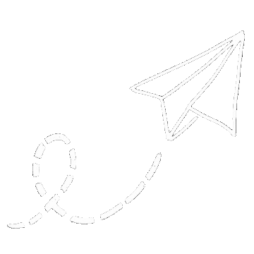 A cute paper airplane gif with an animated dotted line that trails behind it in a curved line