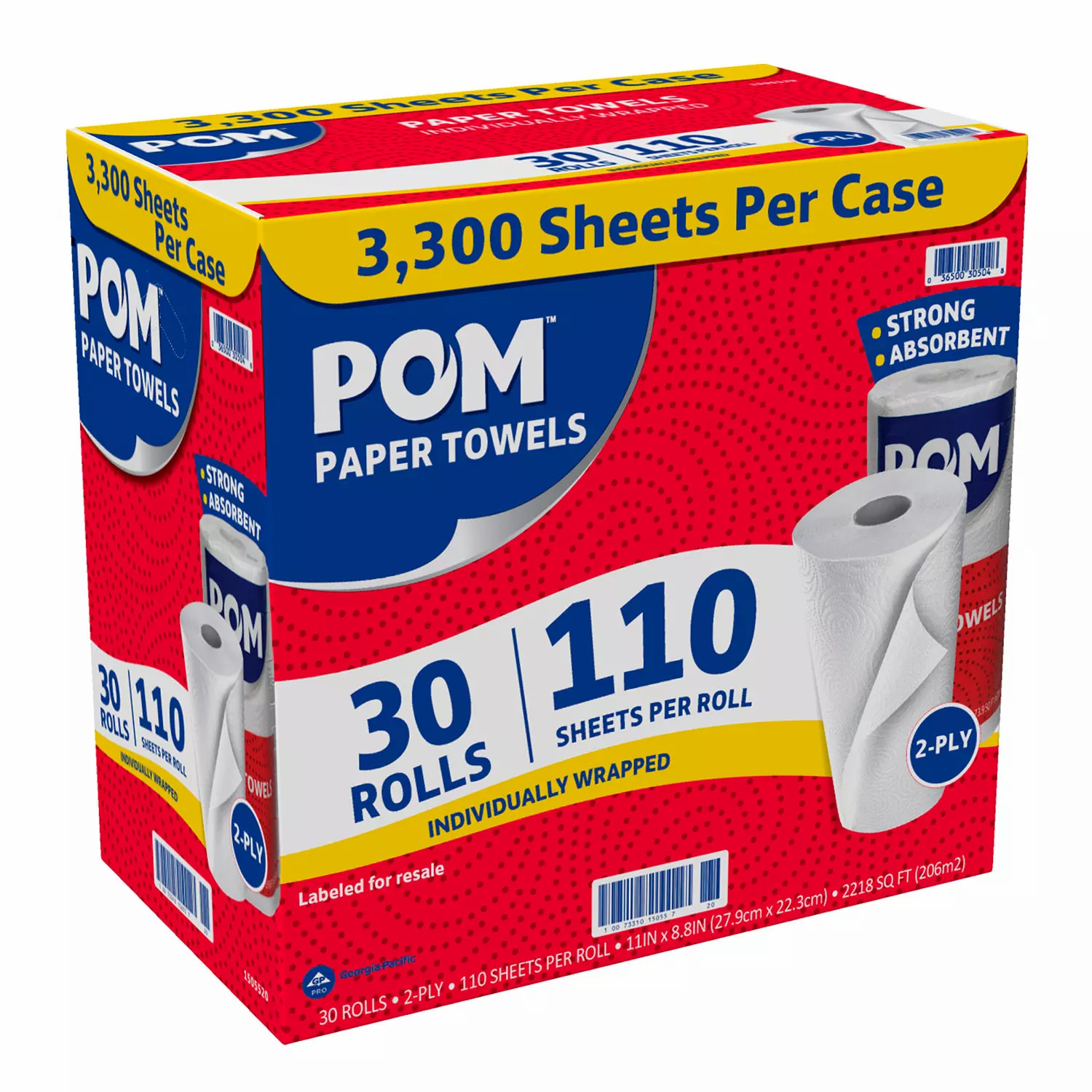 POM™ 2-Ply Perforated Paper Towels, White, 30 Rolls