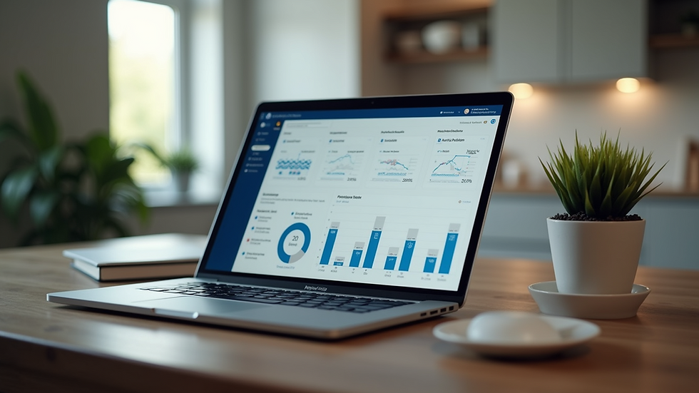 Eye-level view of a laptop screen showing property management software dashboard