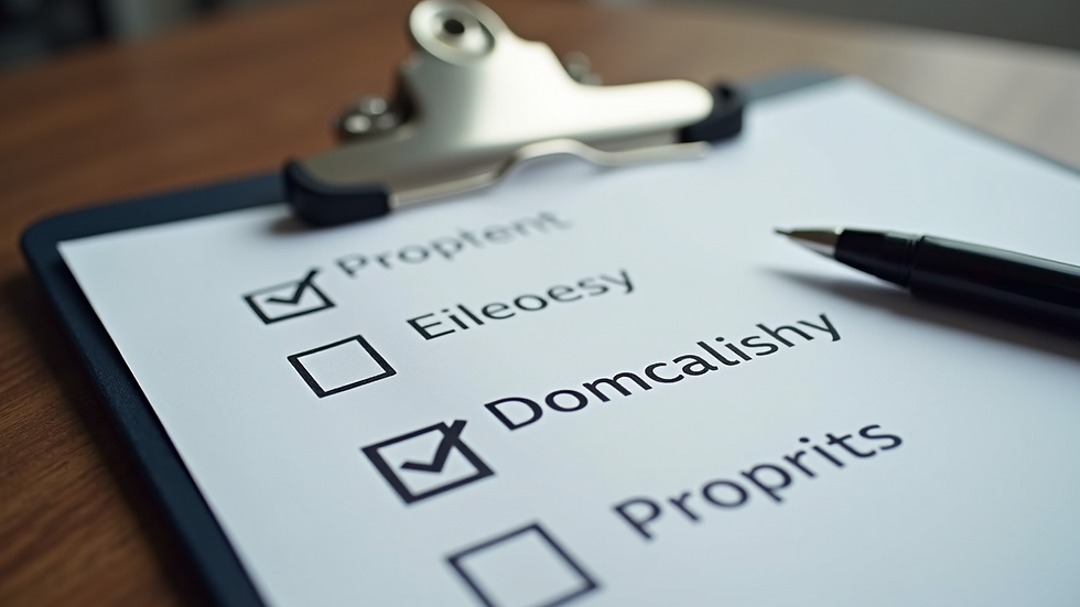 Close-up view of a checklist and pen on a clipboard for property inspection