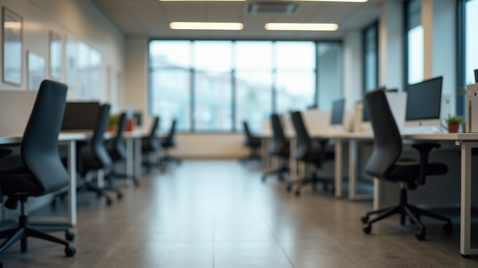 Eye-level view of a modern workspace with ergonomic furniture