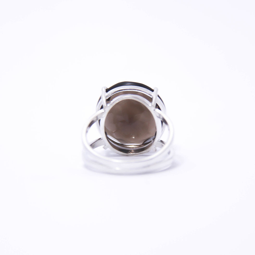 Miniatura: Anel Com Pedra Natural  Quartzo Fumê Em Prata 950