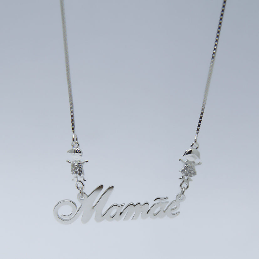 Corrente Mamãe com Bonequinhos em Prata 925