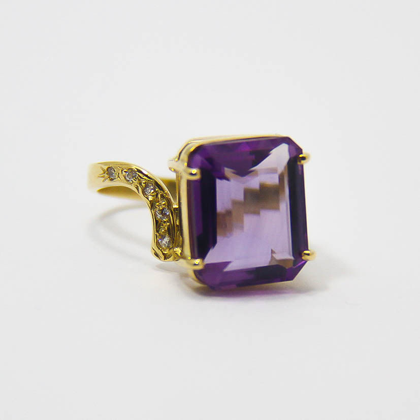 Miniatura: Anel com Ametista Natural e Diamantes Ouro 18k-750