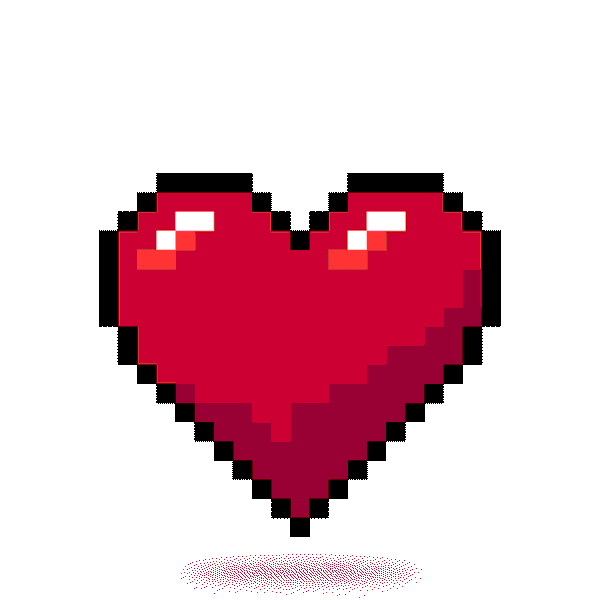 large pixelated heart hovering with embers flying off above