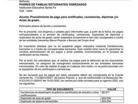 Procedimiento de pago para certificados, constancias, diplomas y/o Actas de grado.