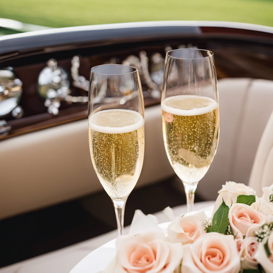 champagne and flutes in luxury wedding car.jpg