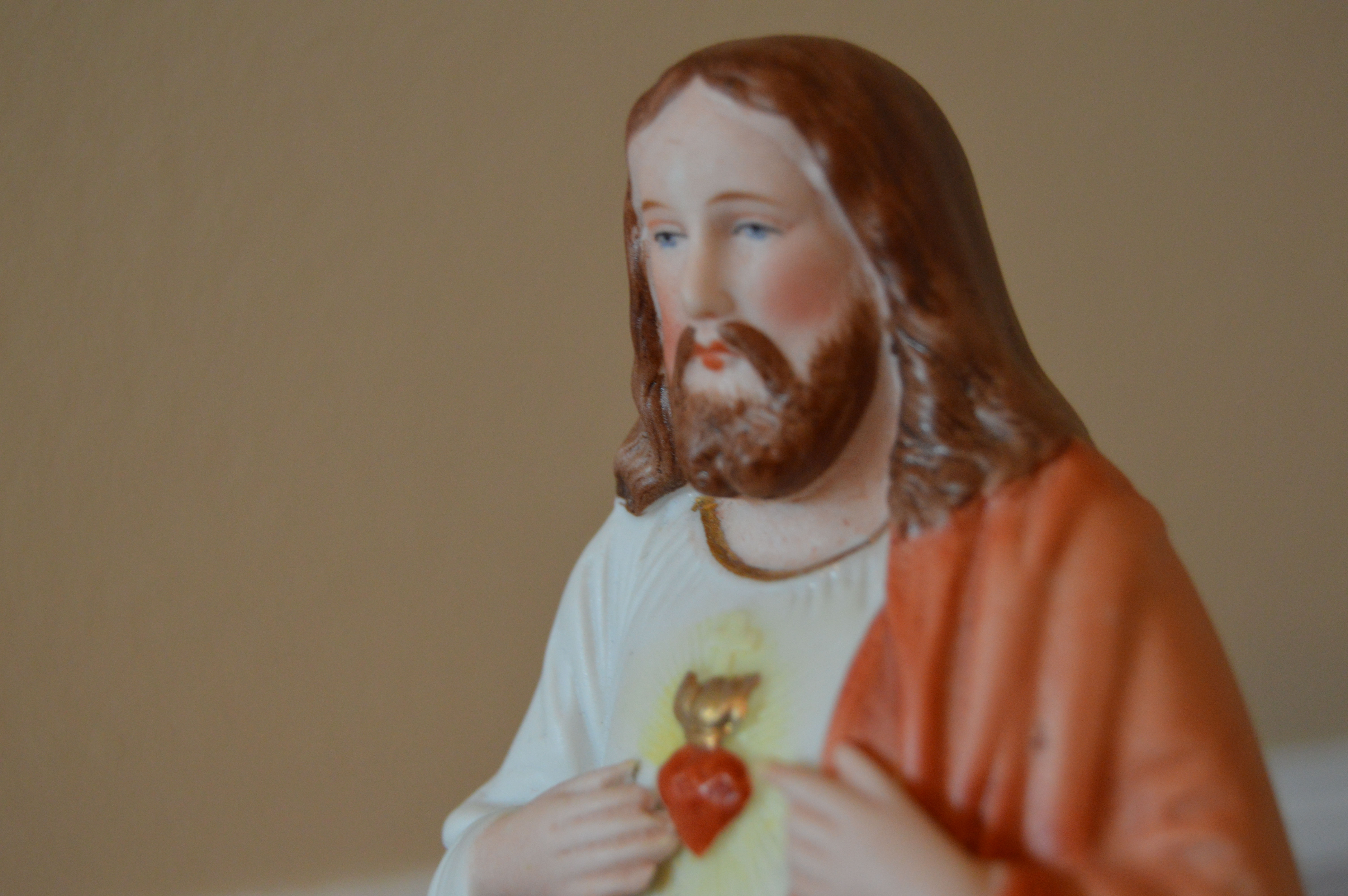 Vintage Antique Sacred Heart of Jesus bisque porcelain Holy water font Germany