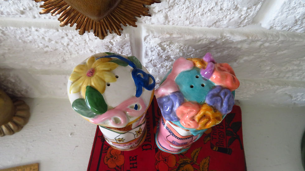 Thumbnail: Vintage salt and pepper shakers set Susan Paley Pepper Shaker Elaine and Melissa