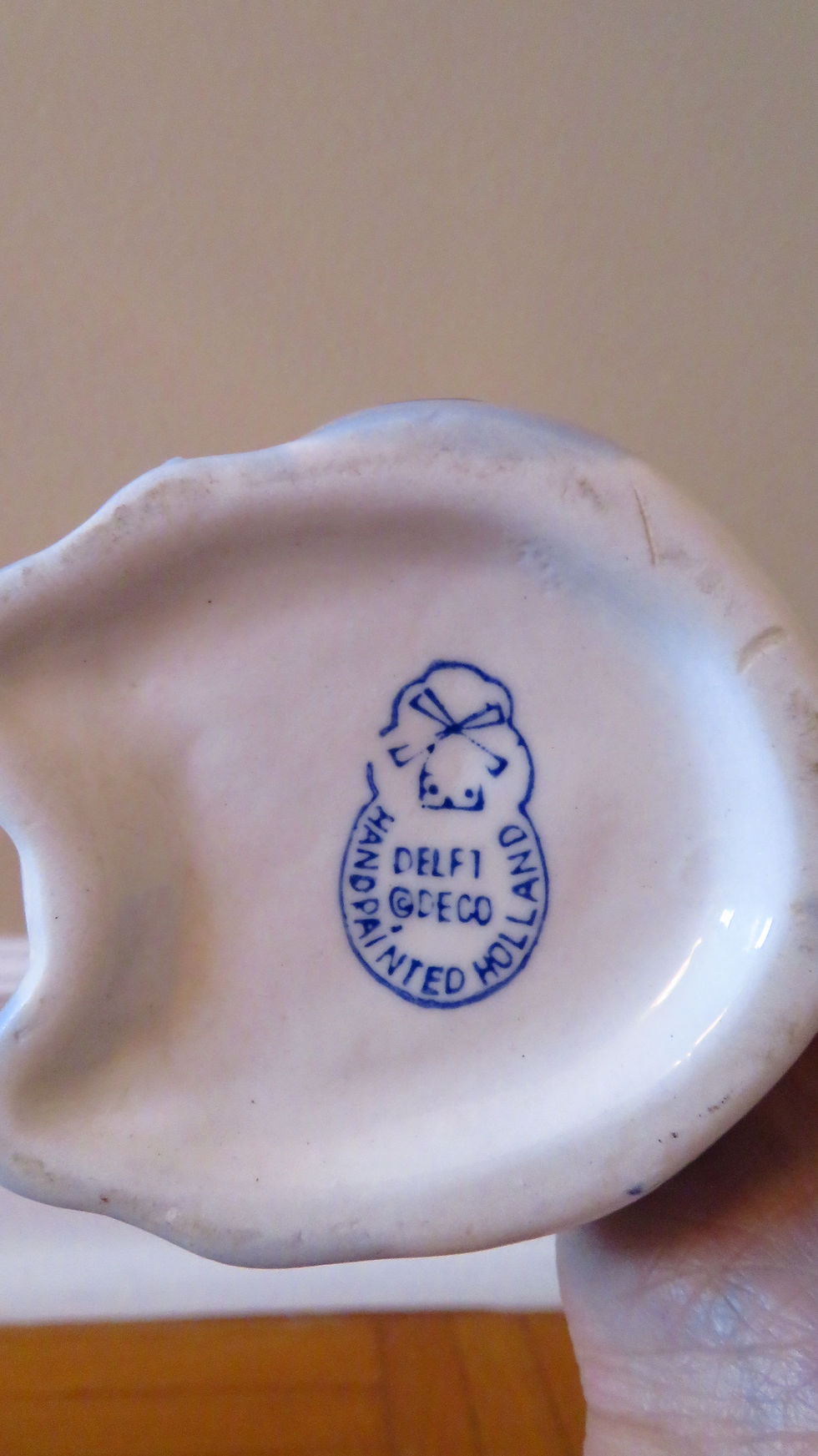 Thumbnail: VTG original Delft deco blue and white blue cow milk jug creamer with neck bell