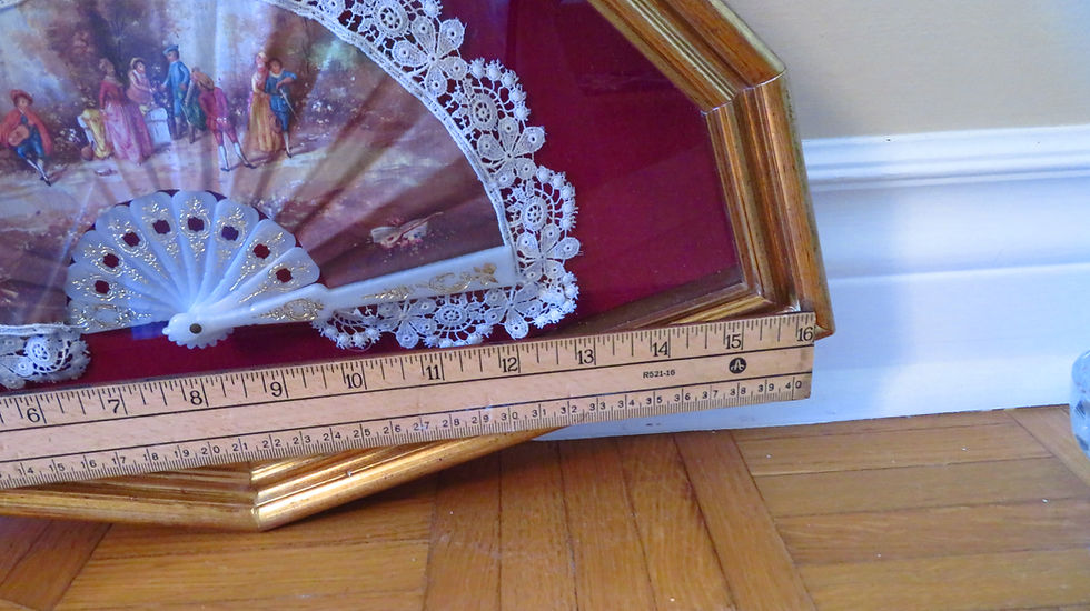 Thumbnail: Framed antique opera fan / hand painted/ ornate details / glass cover / shadow