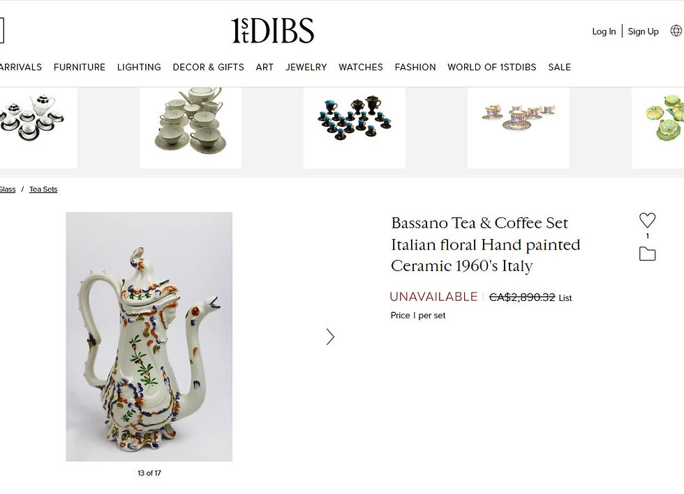 Thumbnail: Bassano Tea & Coffee Set, Italian floral, Hand painted Ceramic 1960's Italy