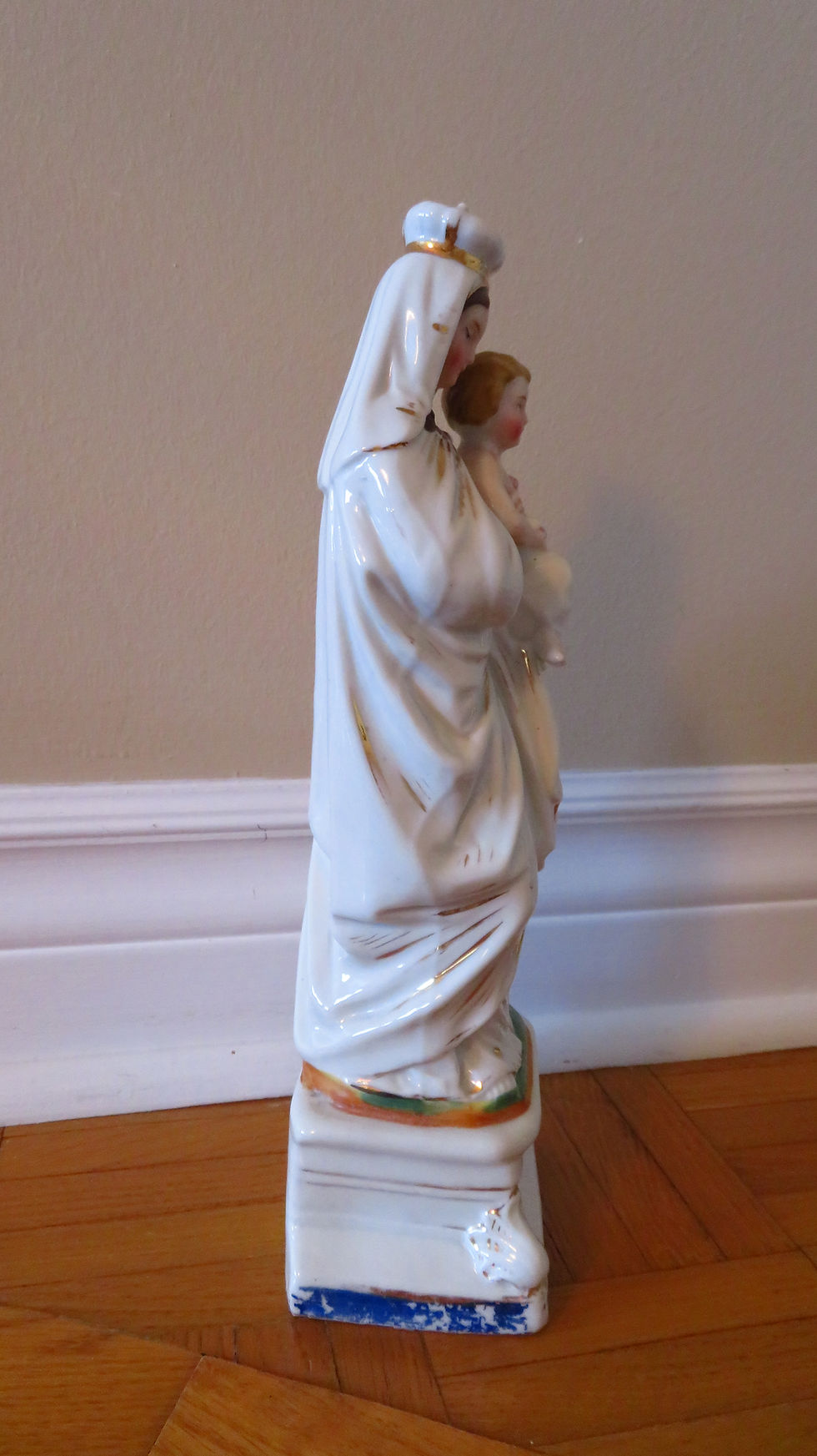 Thumbnail: Vintage Mother Mary and baby Jesus porcelain statue Madonna made in France 1930