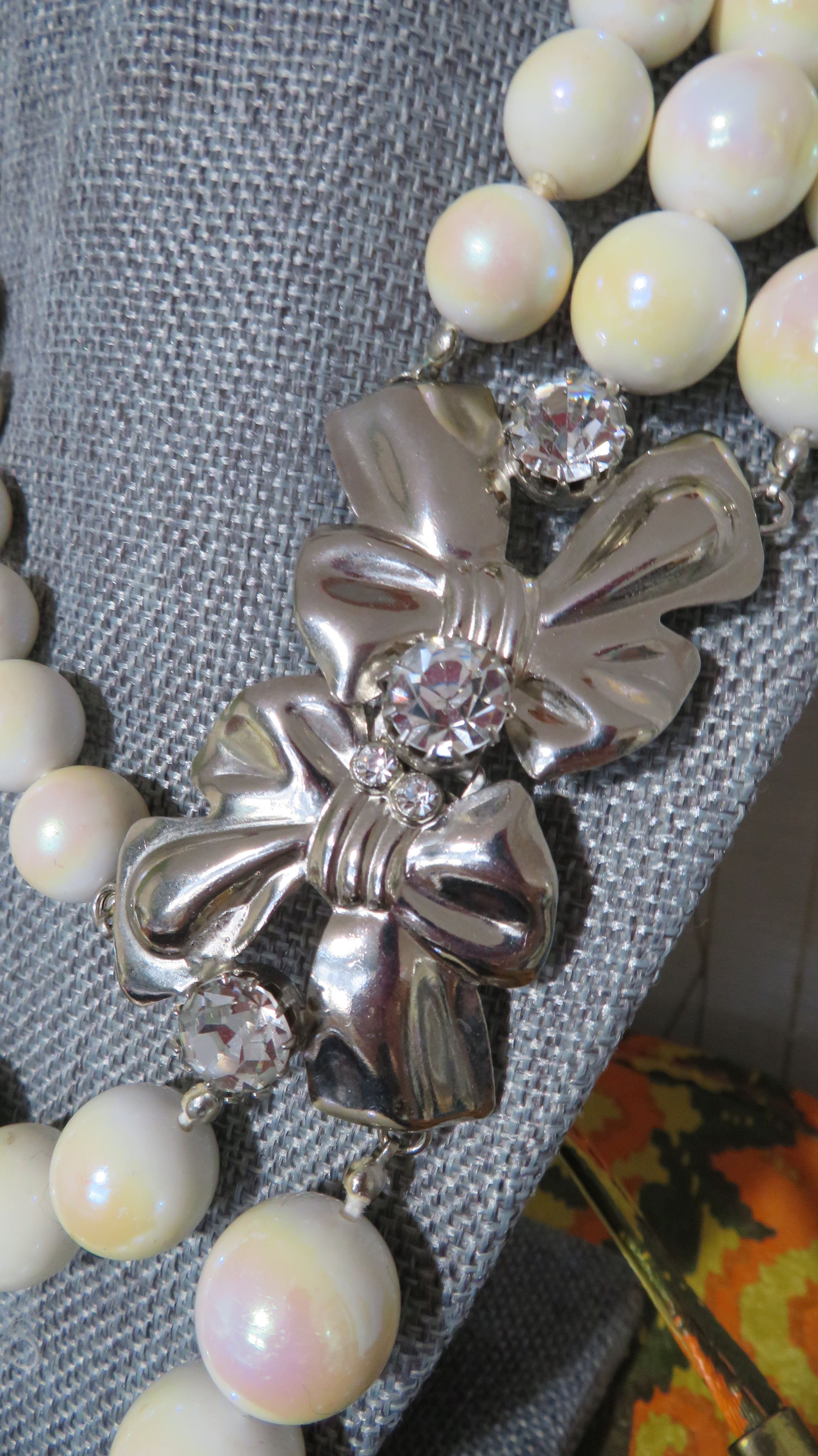 Vtg Italian artist Sharra Pagano necklace 3 strand faux pearl 60s silver signed