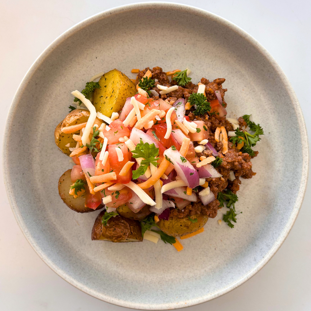Roasted Potato Taco Beef Bowl