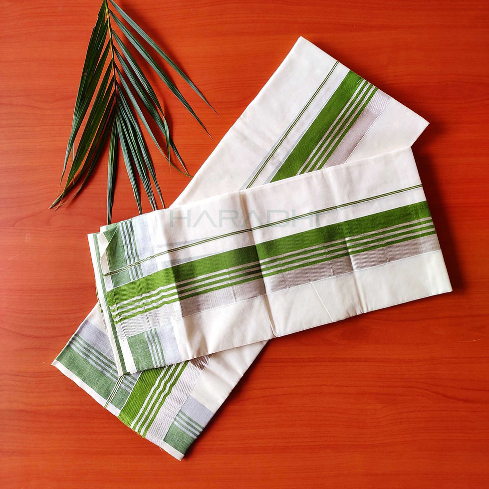 Thumbnail: Pea Green Silver Kasavu Setmundu