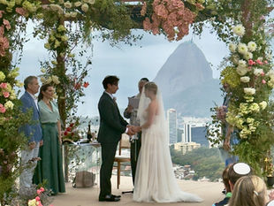 Jewish wedding chuppah overlooking Sugarloaf Mountain in Rio de Janeiro
