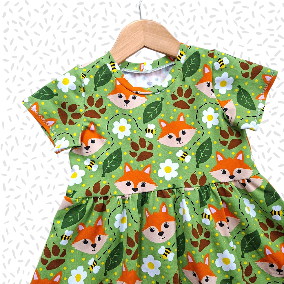 Girls handmade 'Little Spring Fox' print organic short sleeve t-shirt dress for children 1-8 years.