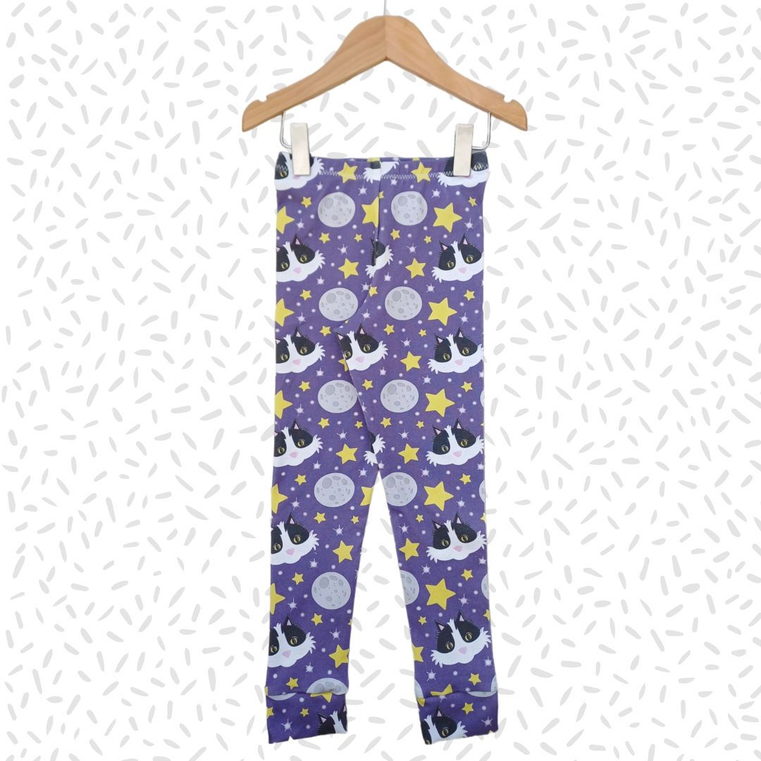Children's handmade Little Midnight Cat print skinny fit leggings.
