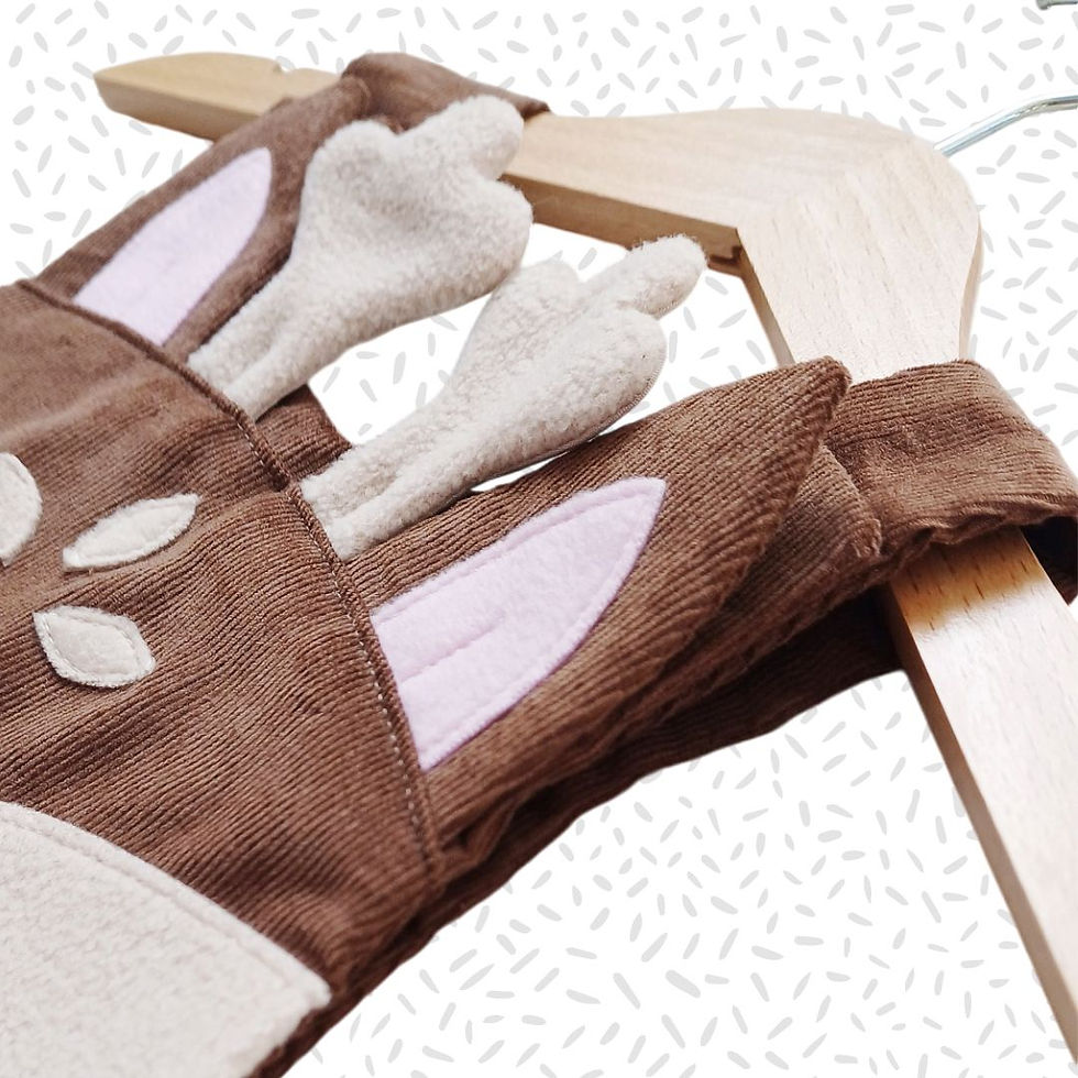 Thumbnail: Girl's handmade reindeer pinafore dress for ages 0-6 years.