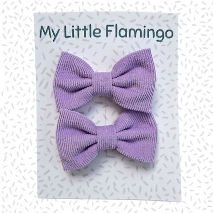 Girl's handmade lilac needlecord mini hair bow clips, pack of 2.