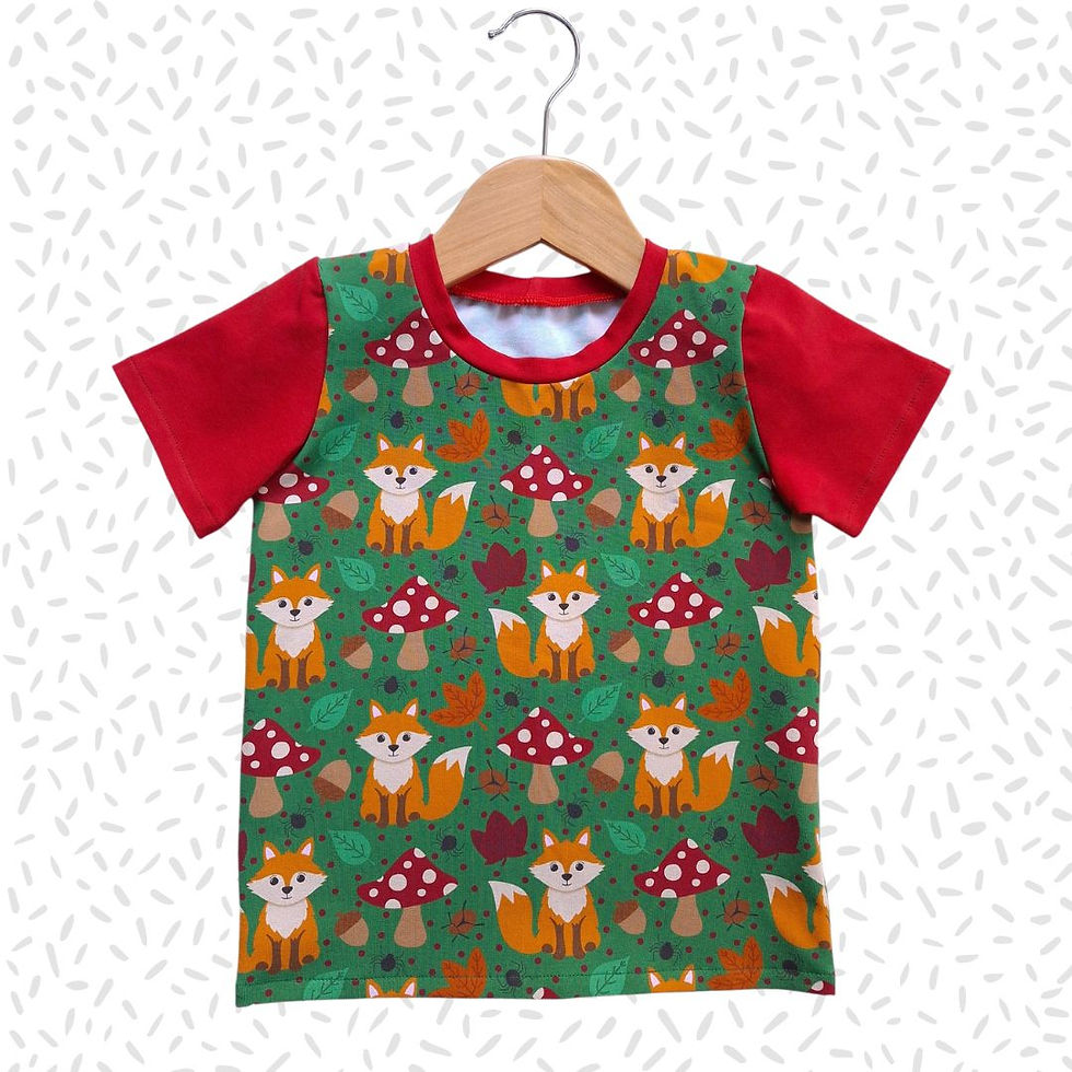 Children's handmade 'Little Autumn Fox' print organic short sleeve t-shirt.