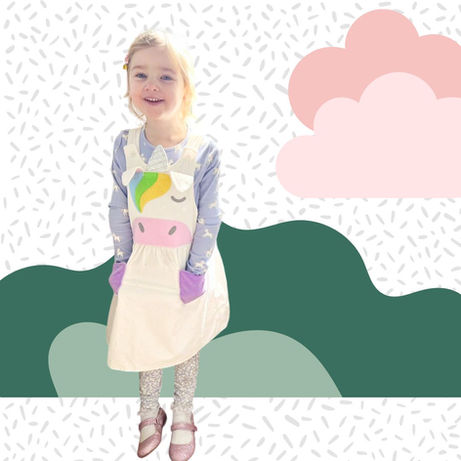Girls handmade ivory needlecord design your own unicorn pinafore dress for ages 0-6 years.