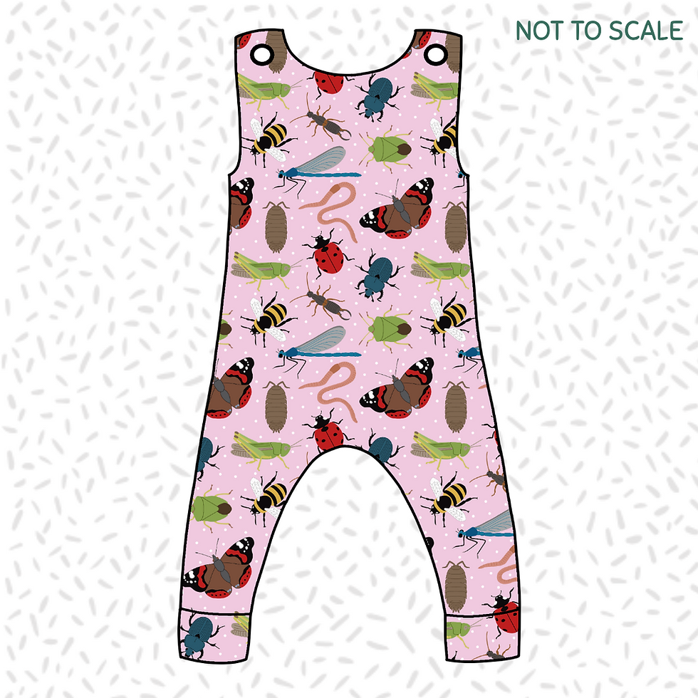 Children's handmade 'Little Summer Insect' baby romper for ages 0-2 years.