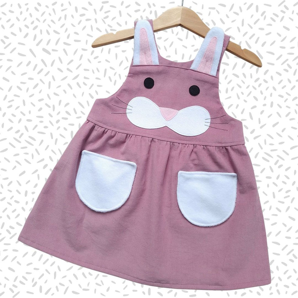 Thumbnail: Girl's handmade bunny pinafore dress for ages 0-6 years.