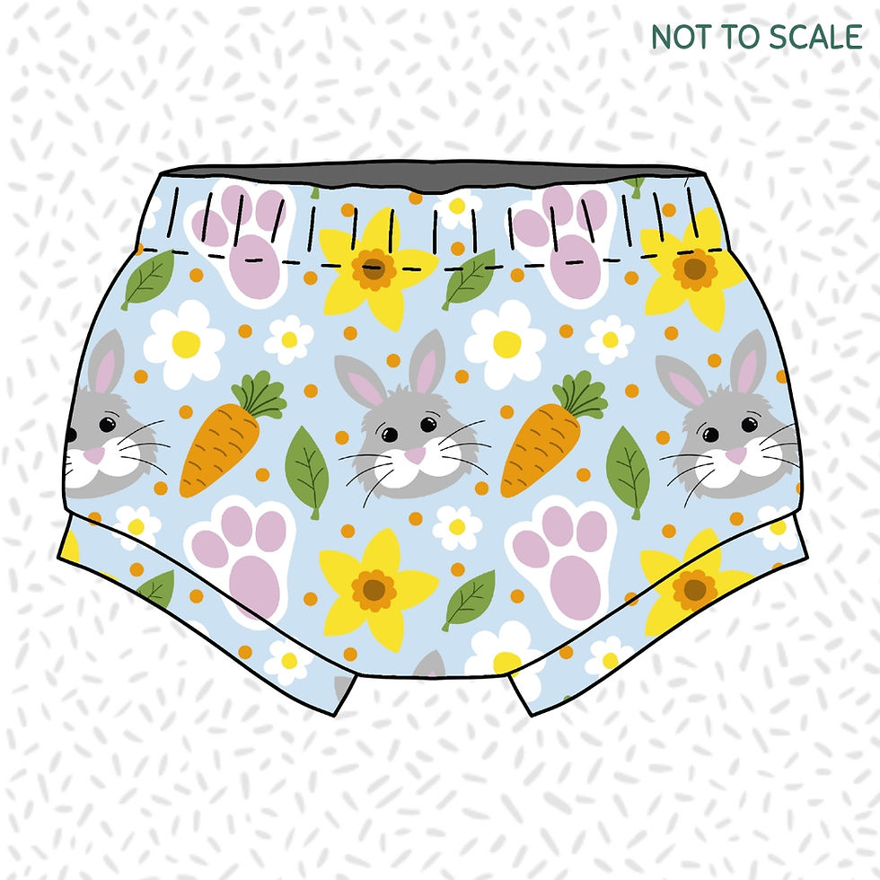 Children's handmade 'Little Spring Bunny' print organic baby shorts.