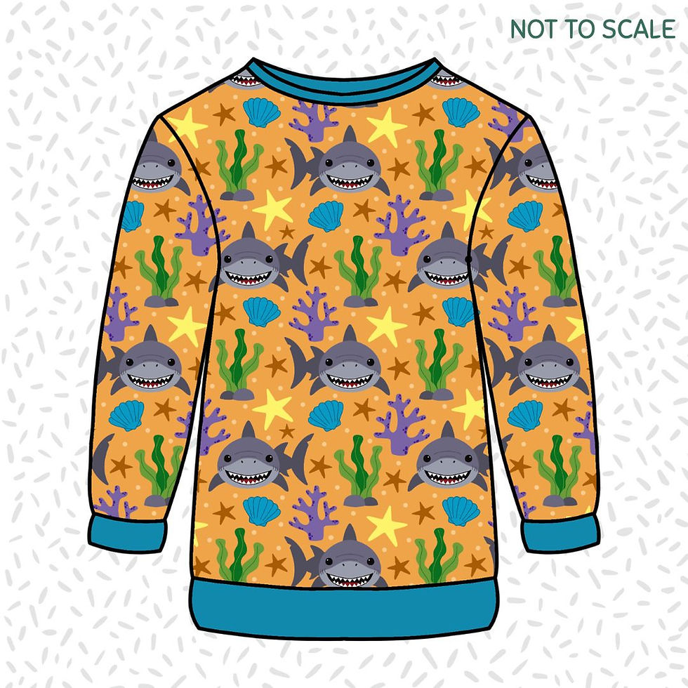 Thumbnail: Children's handmade 'Littler Summer Shark' print organic sweatshirt for ages 0-5 years.