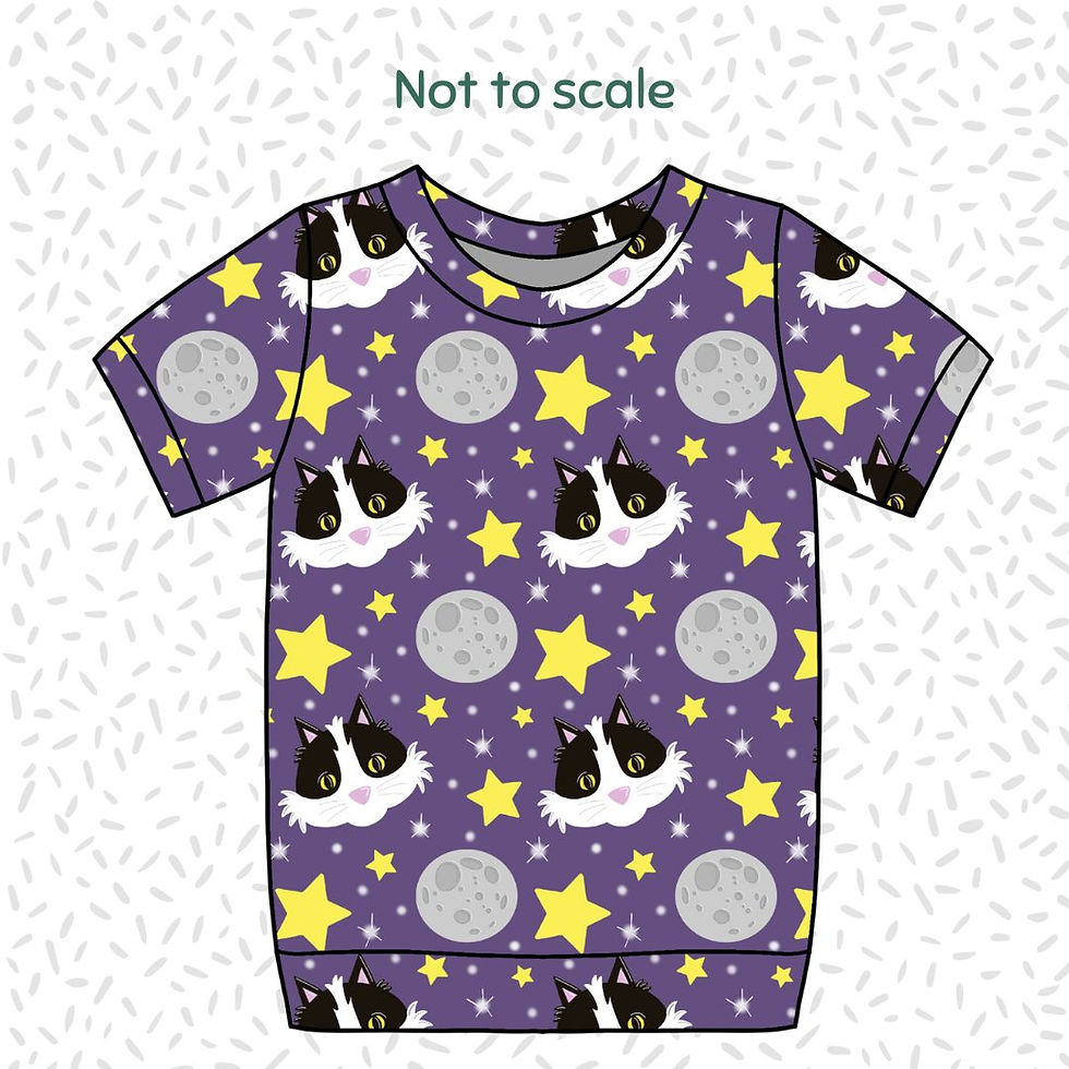 Children's handmade Little Midnight Cat print t-shirt.