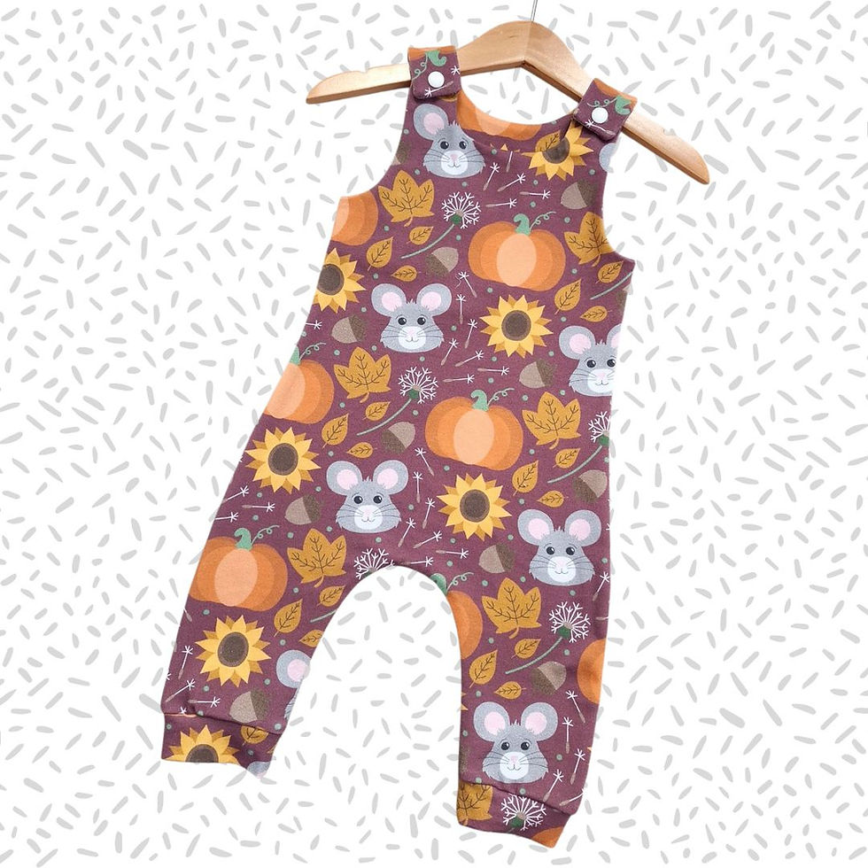 Thumbnail: Children's handmade Little Autumn Mouse print romper.