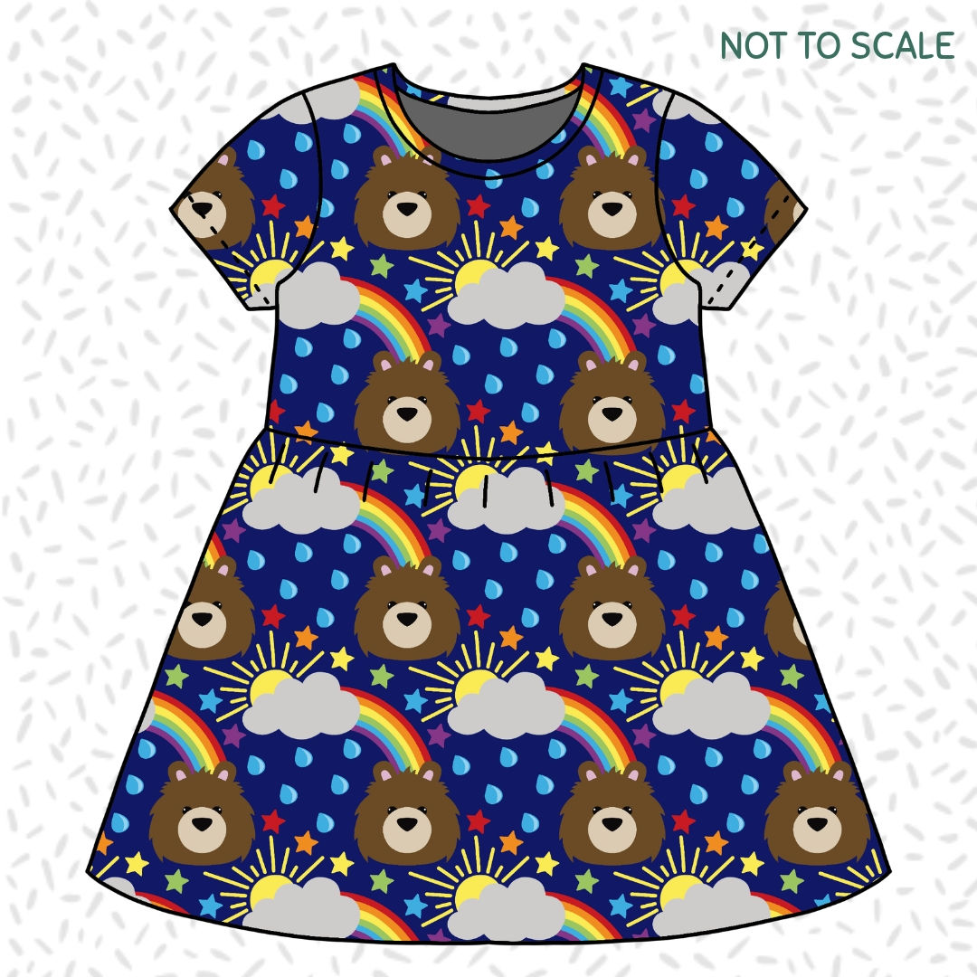 Girl's handmade 'Little Summer Bear' print organic short sleeve t-shirt dress.