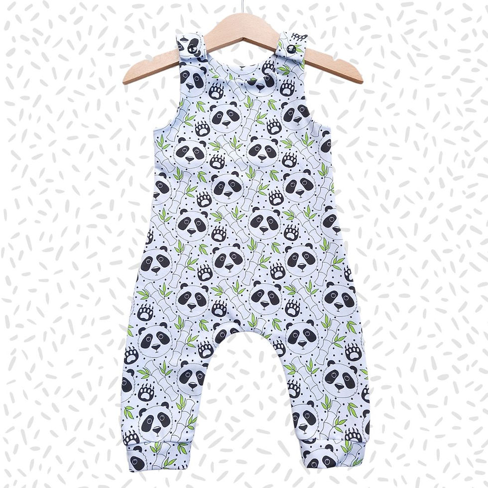 Children's handmade 'Little Panda' print organic baby and toddler romper.