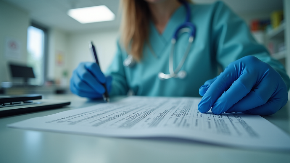 Eye-level view of a healthcare professional studying