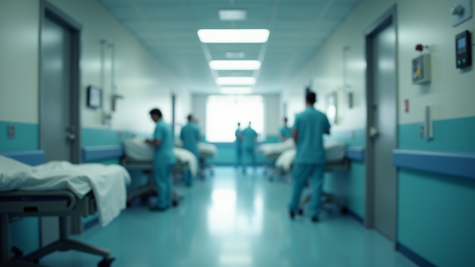 High angle view of a busy hospital ward