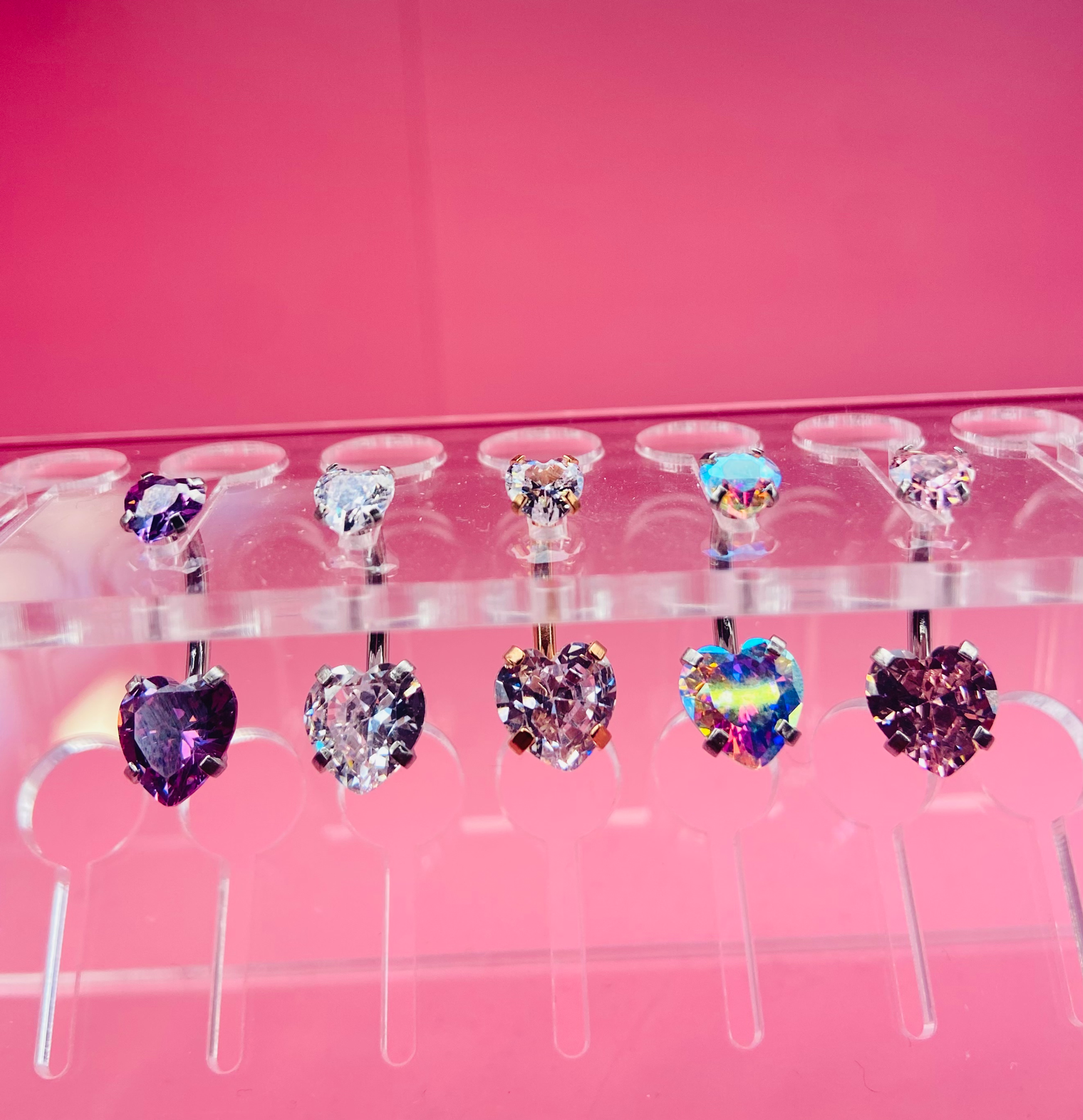 Crystal doubled hearted belly rings 
