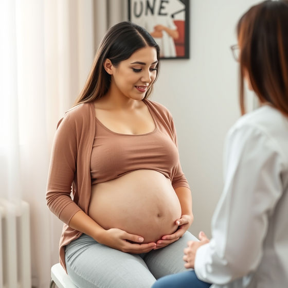 Pregnant woman discussing birth options after previous caesarean with obstetrician